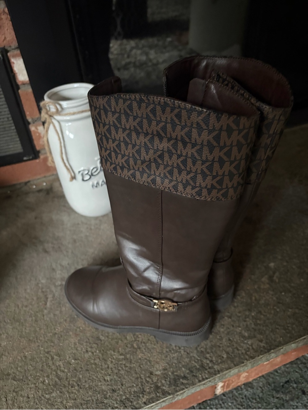 Michael Kors Brown MK Logo Knee-High Leather Boots